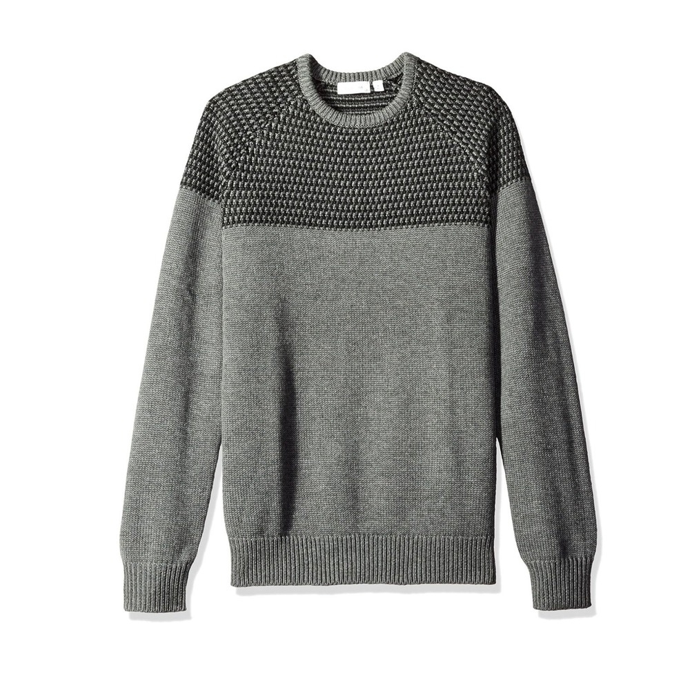 Calvin Klein Men's Knit Sweater Textured Crew Neck‎ Long Sleeve Gray XXL